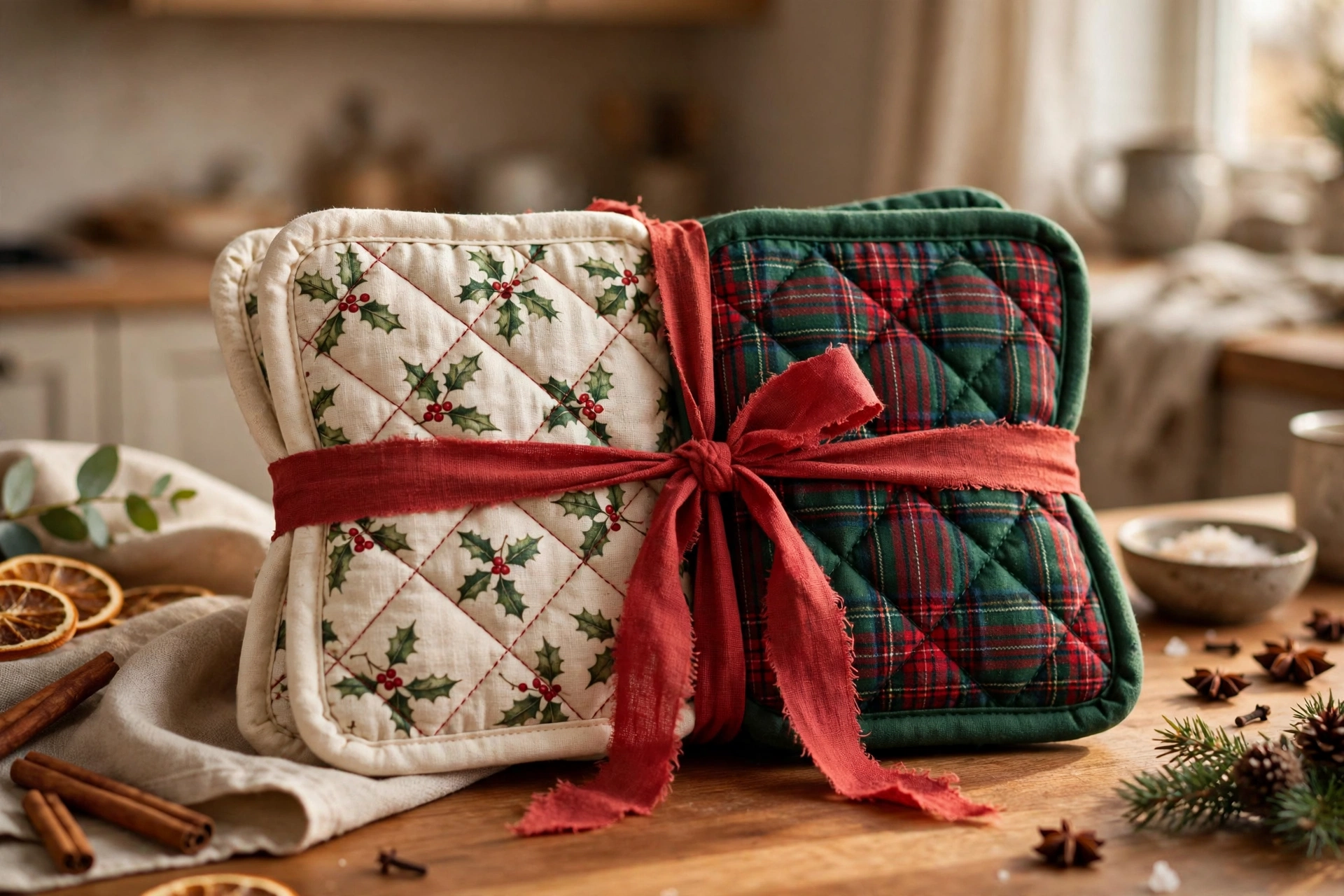 Quilted potholders — homemade Christmas gift idea