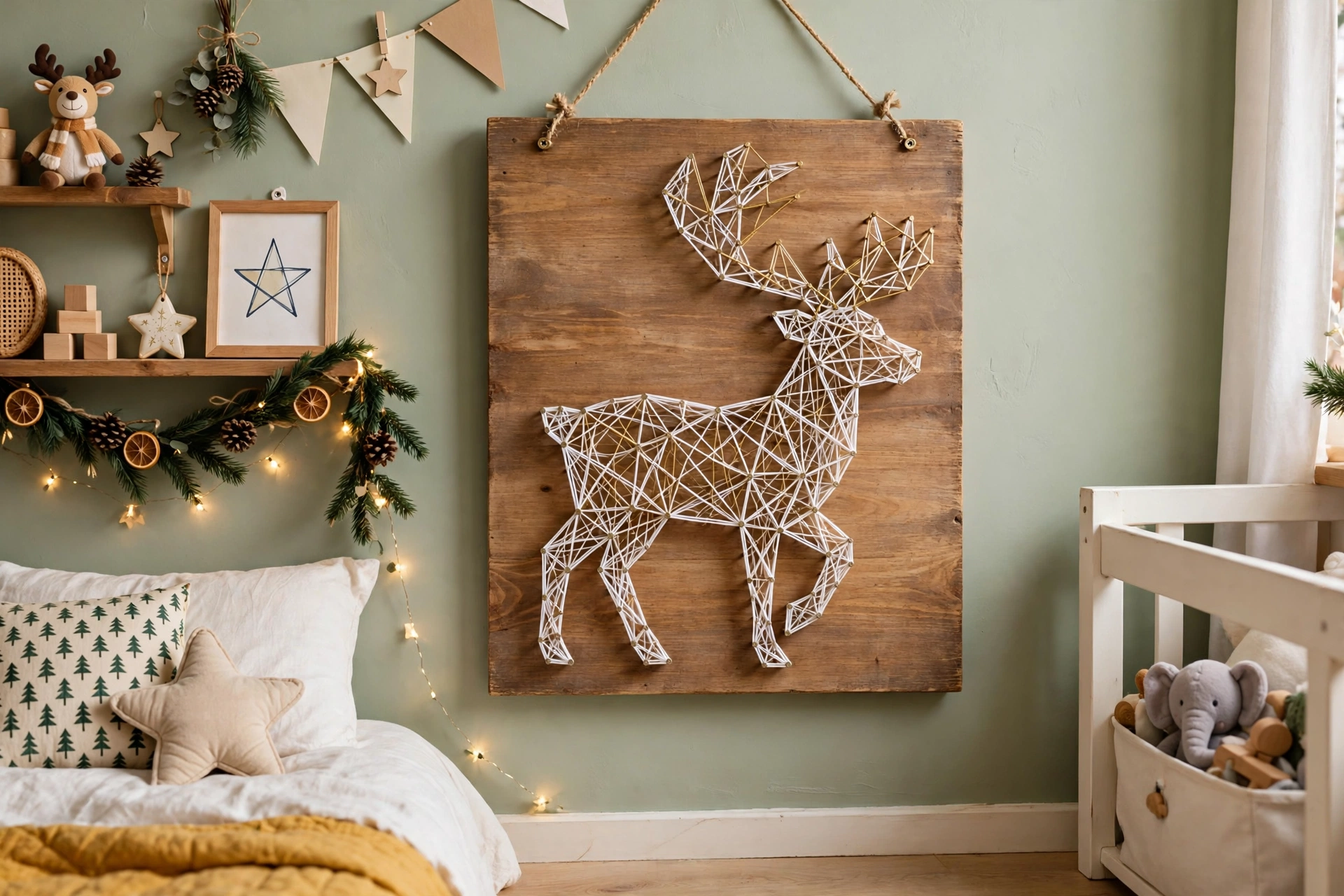 Reindeer string art — Christmas bedroom idea for kids