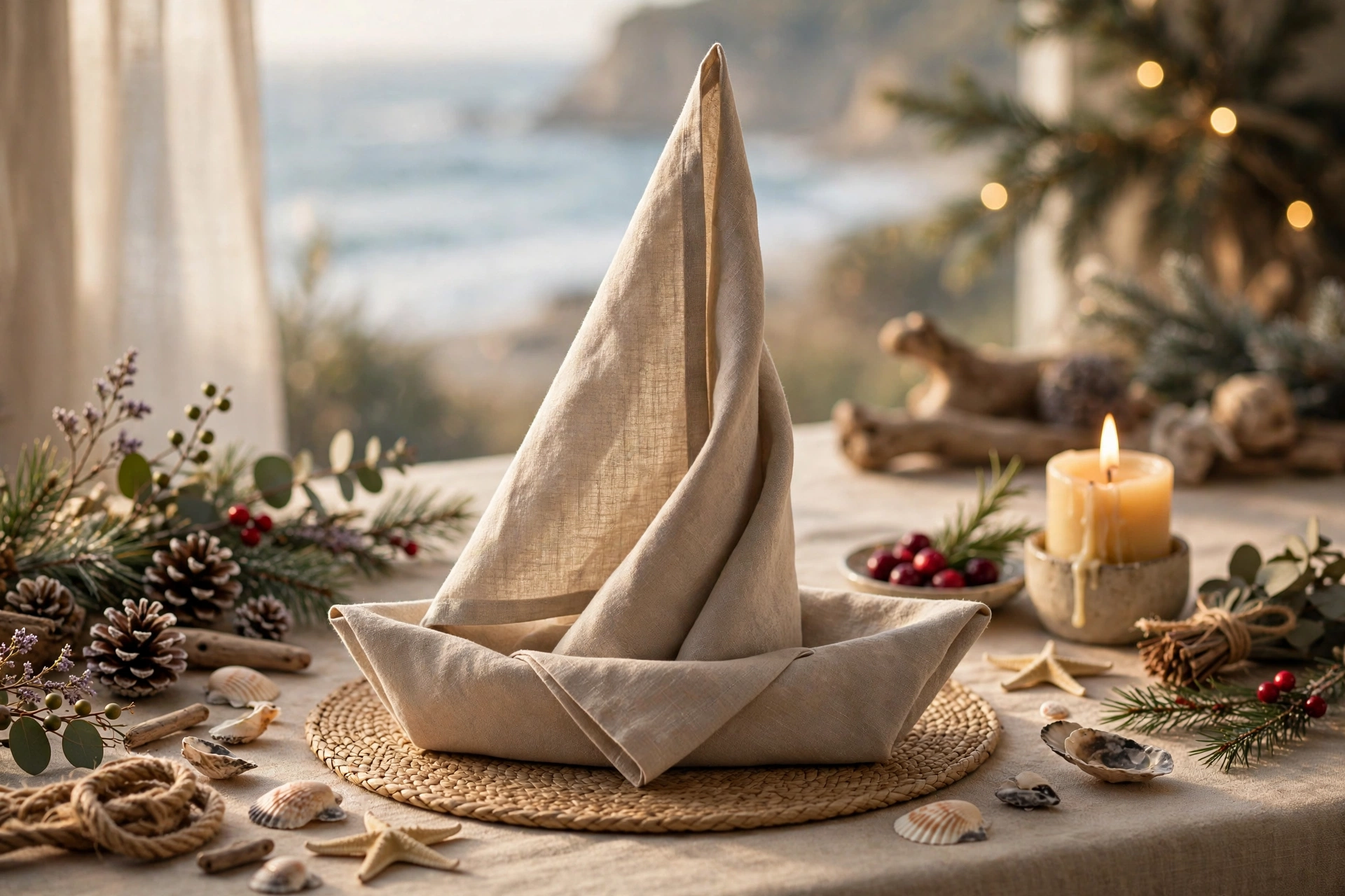 Sailboat napkin fold — Christmas napkin folding idea