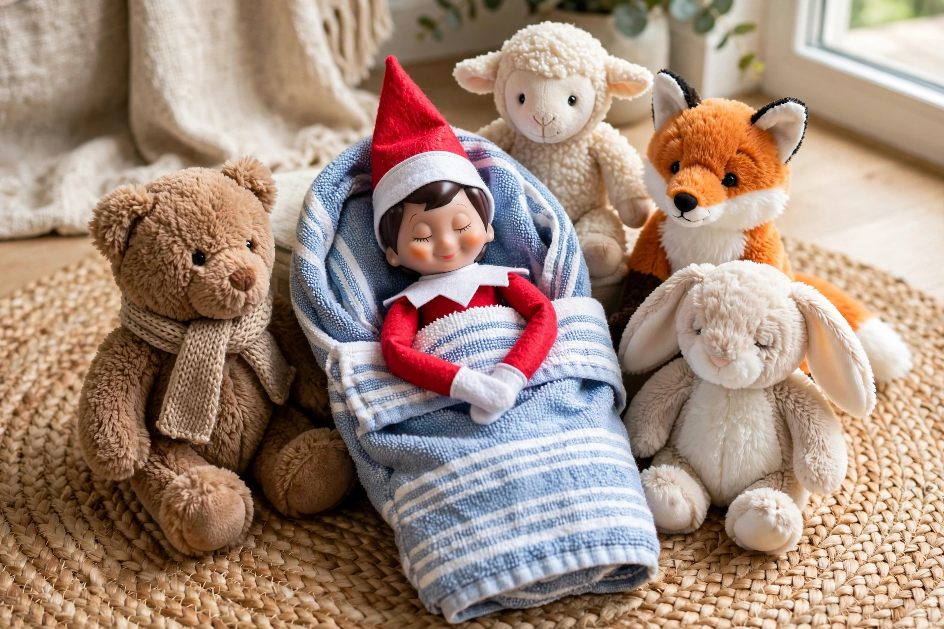 Sleeping bag campout elf arrival — elf on the shelf arrival idea