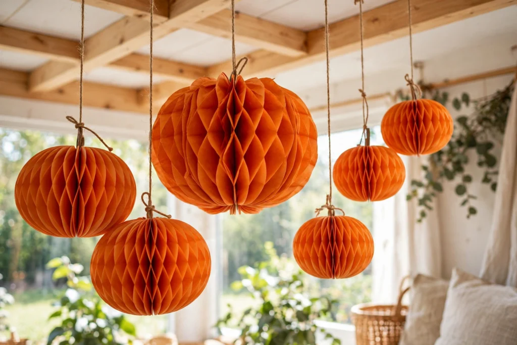 Accordion-fold paper pumpkins — Halloween craft for children