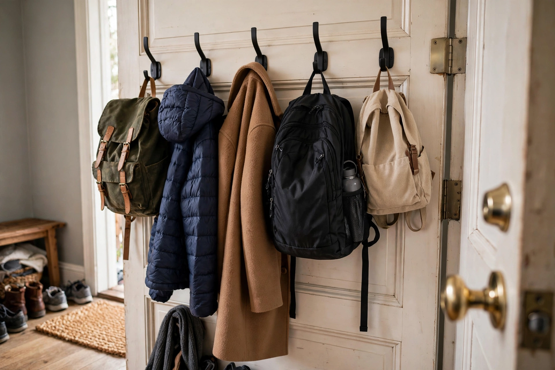 Back-of-door hook board — drop zone idea
