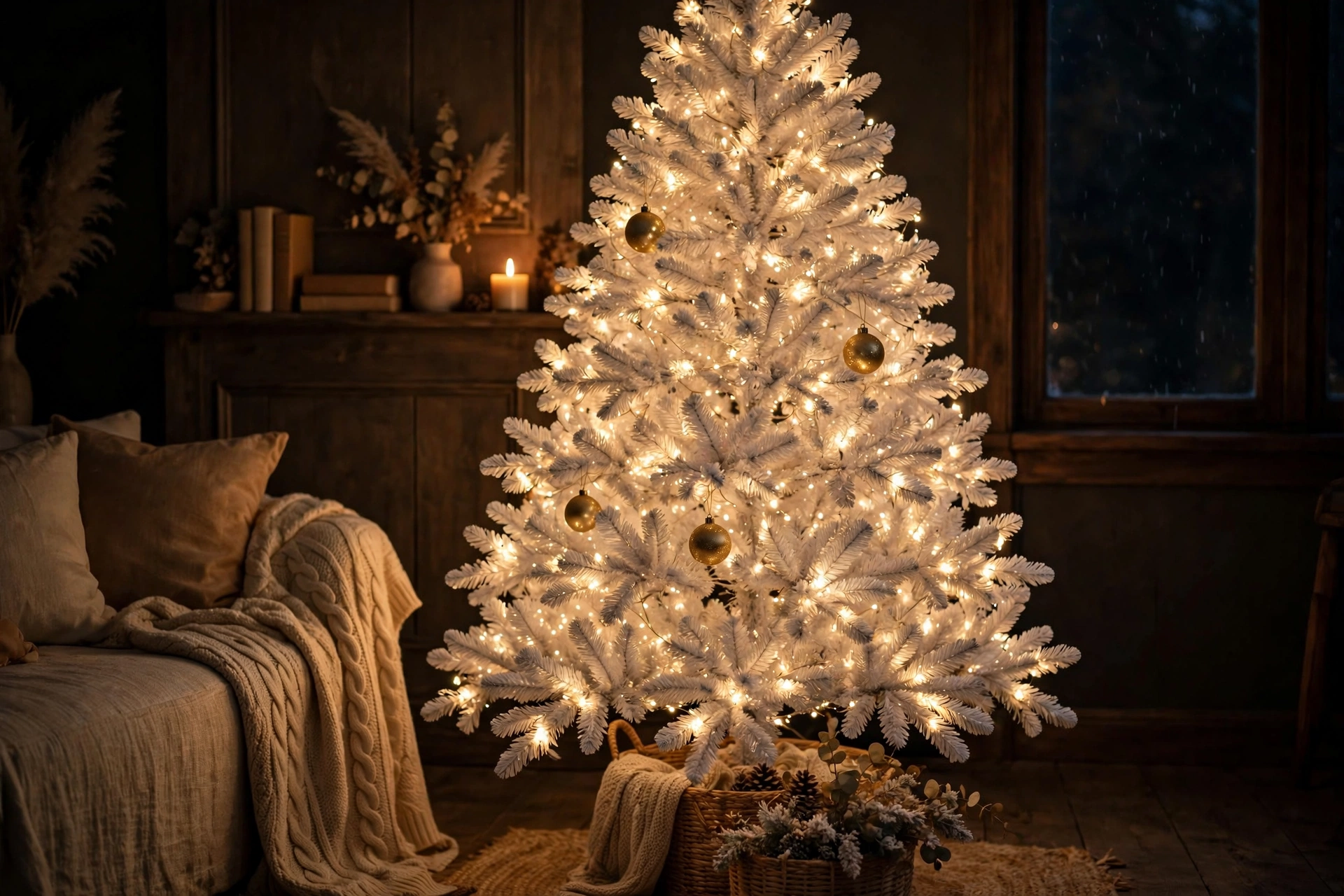 Candlelight warm glow tree — white Christmas tree idea