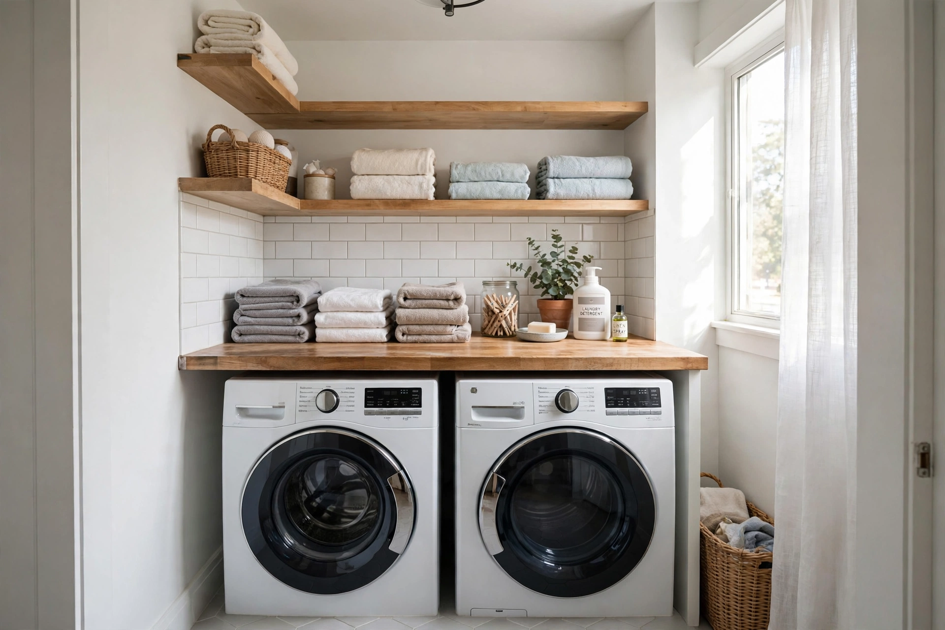 Countertop over front-loaders — small narrow laundry room idea
