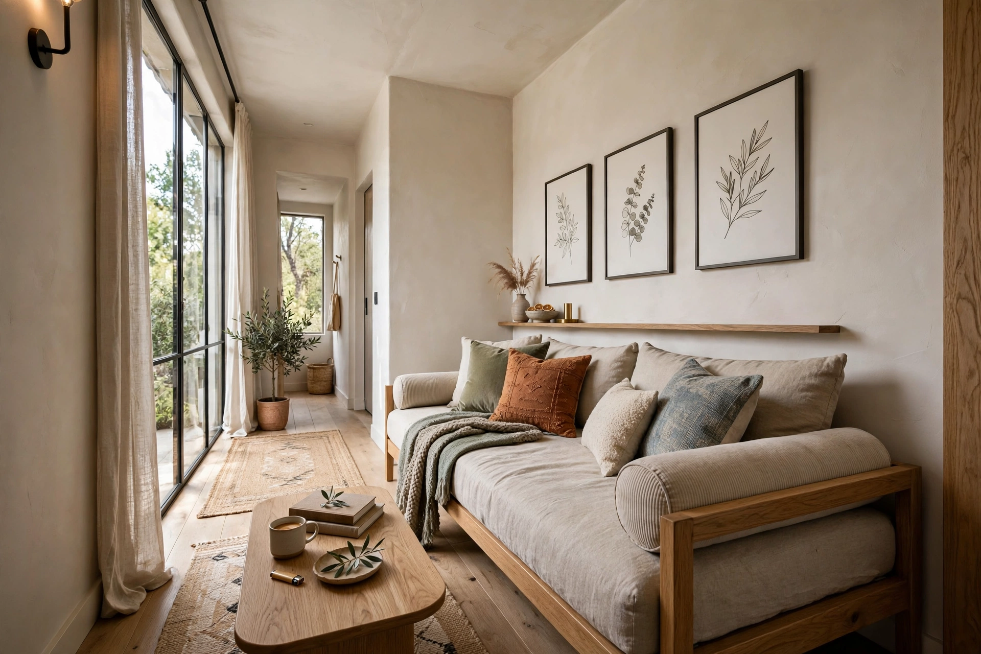 Daybed as a sofa alternative — narrow living room idea