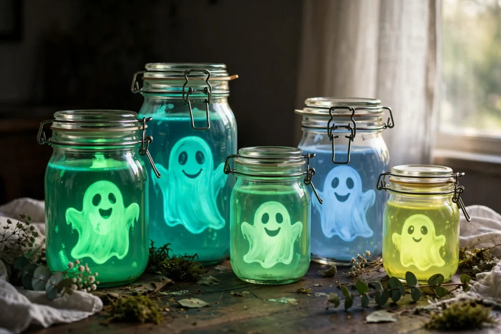 Glow-in-the-dark ghost jars — Halloween craft for children