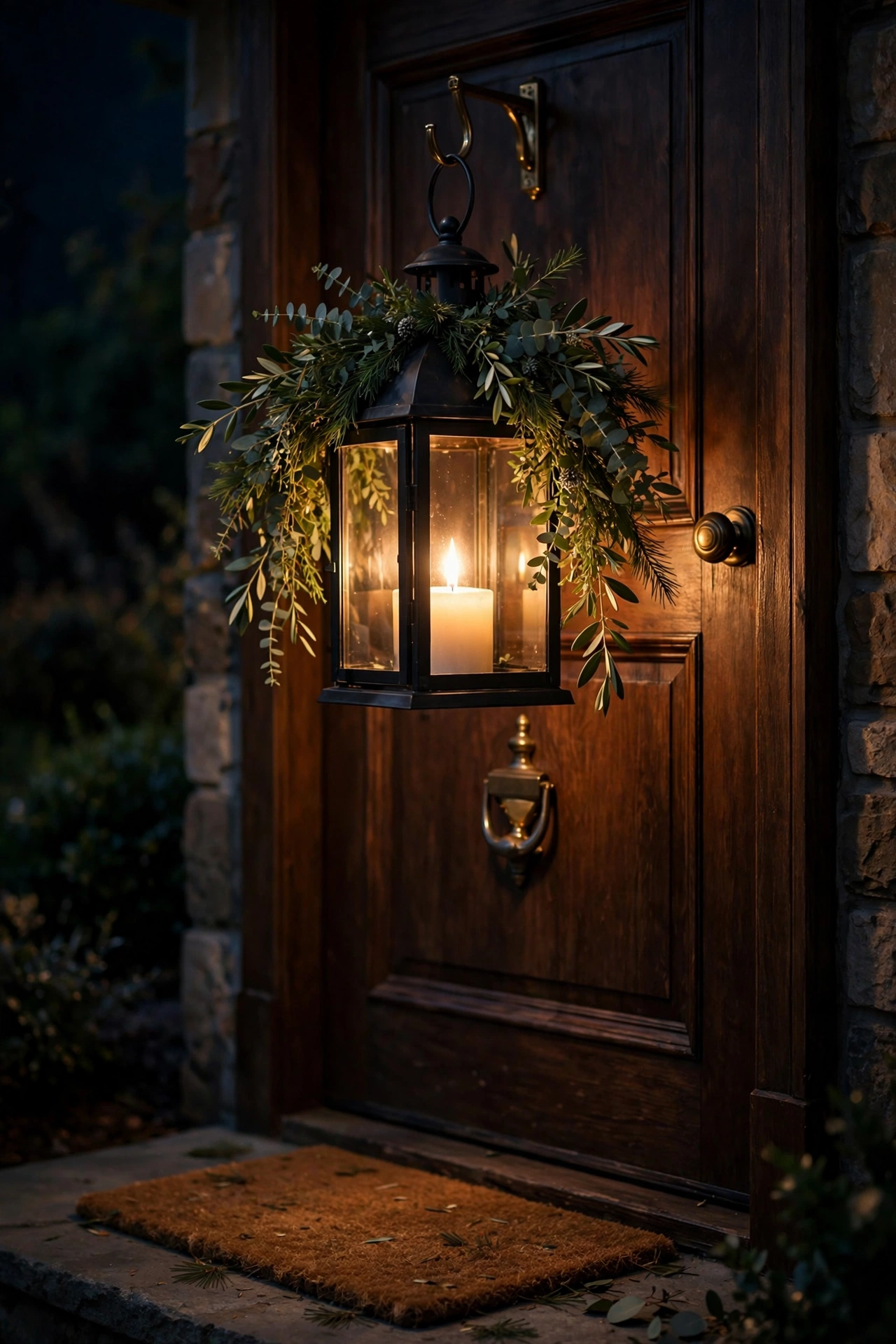 Hanging lantern from the door — Christmas door idea