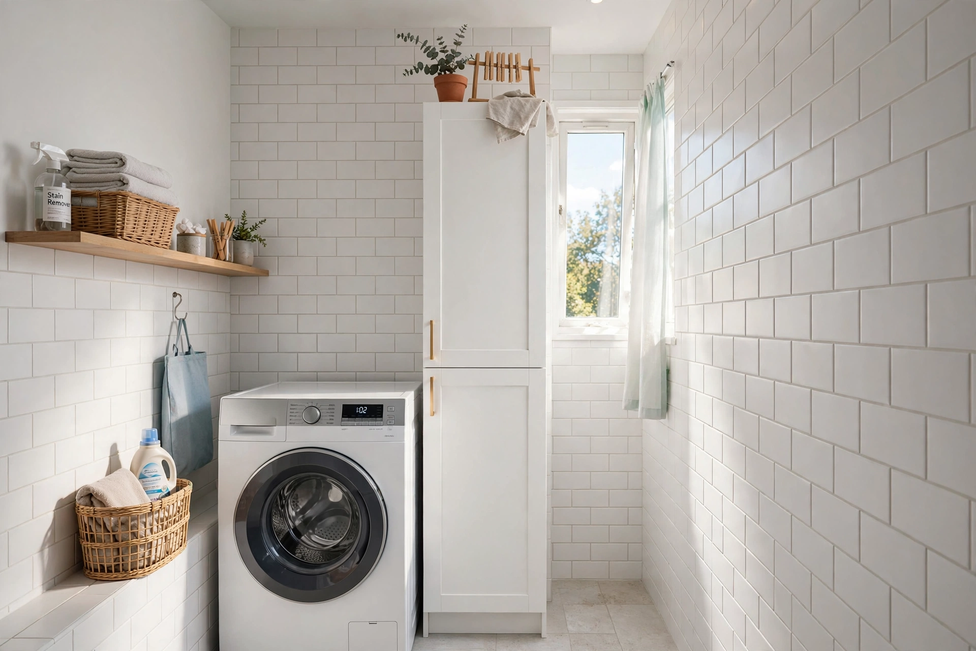 Narrow freestanding cabinet — small narrow laundry room idea