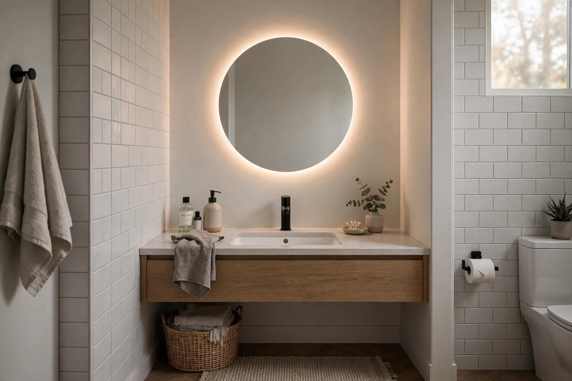 Backlit LED mirror — small bathroom idea