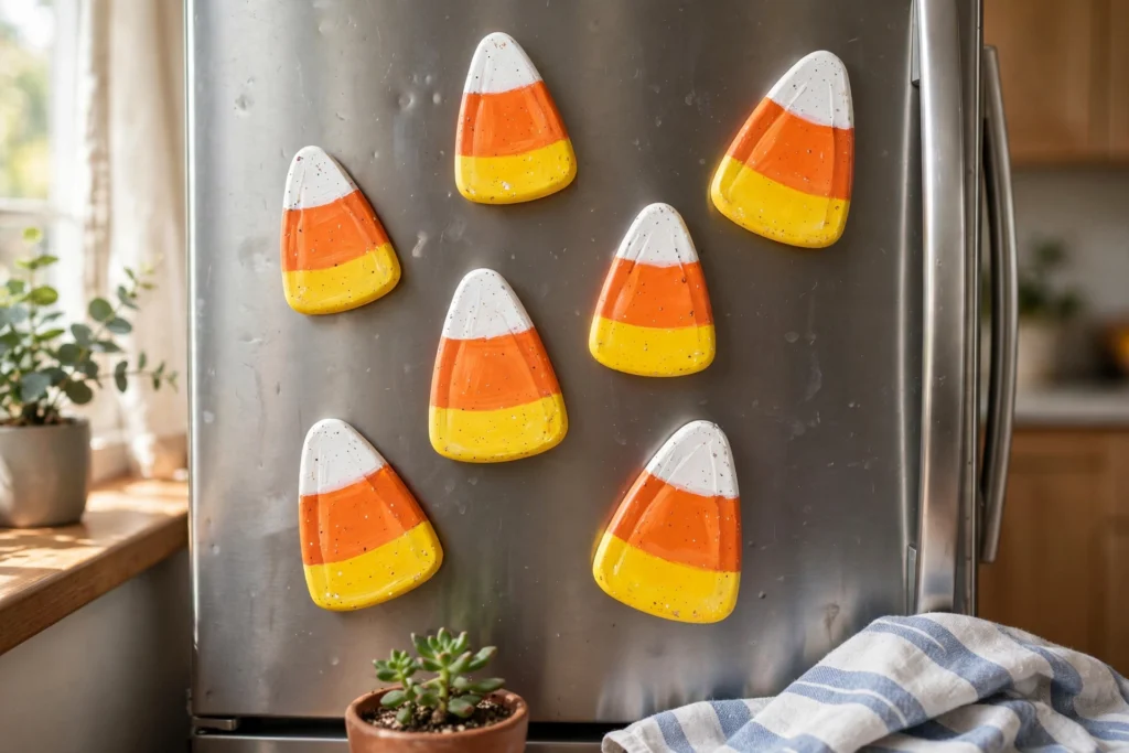 Candy corn painted magnets — Halloween craft for children