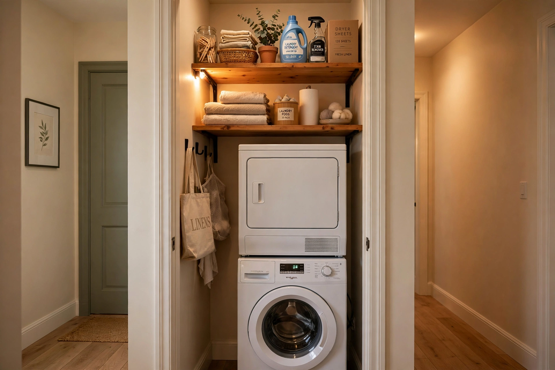 Hallway closet laundry nook — small narrow laundry room idea