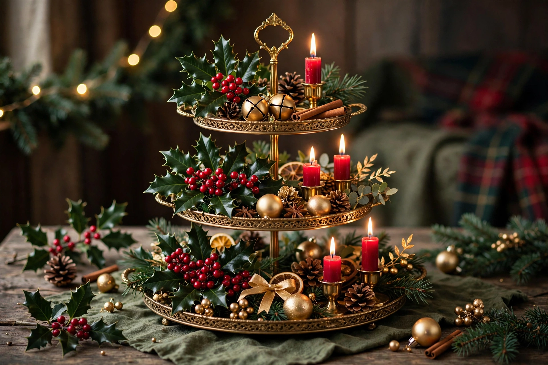 Holly berry tray — Christmas tiered tray idea