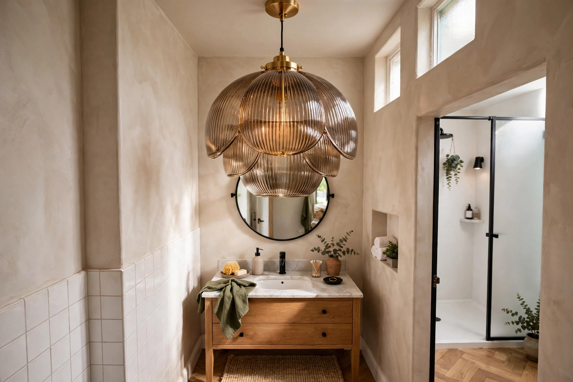 Statement pendant light — small bathroom idea