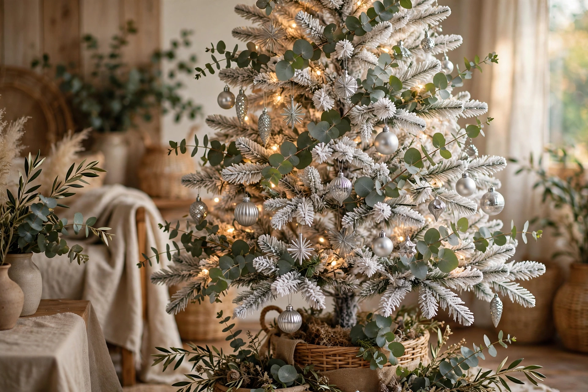 Eucalyptus greenery tree — white Christmas tree idea