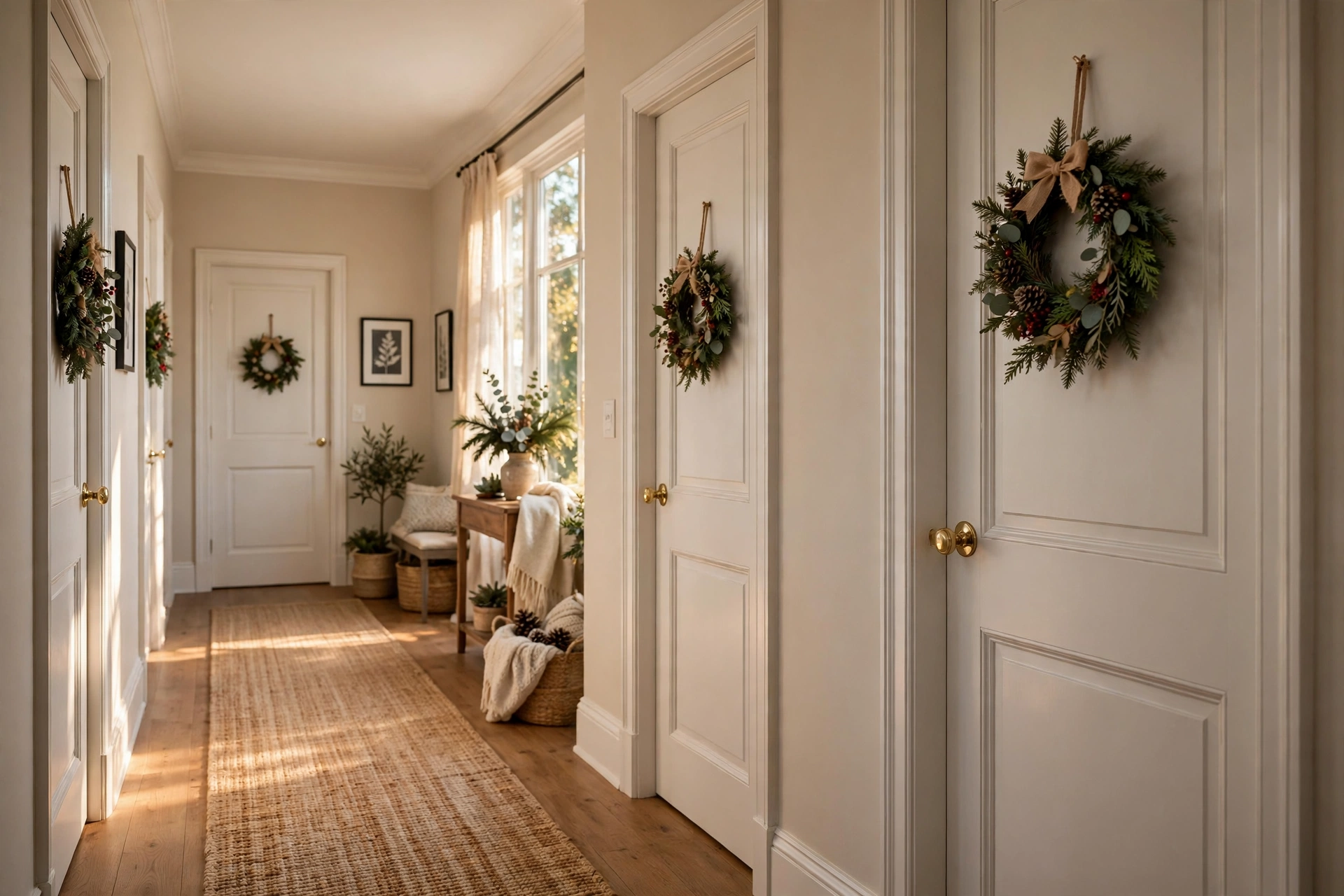 Wreaths on interior doors too — Christmas door idea