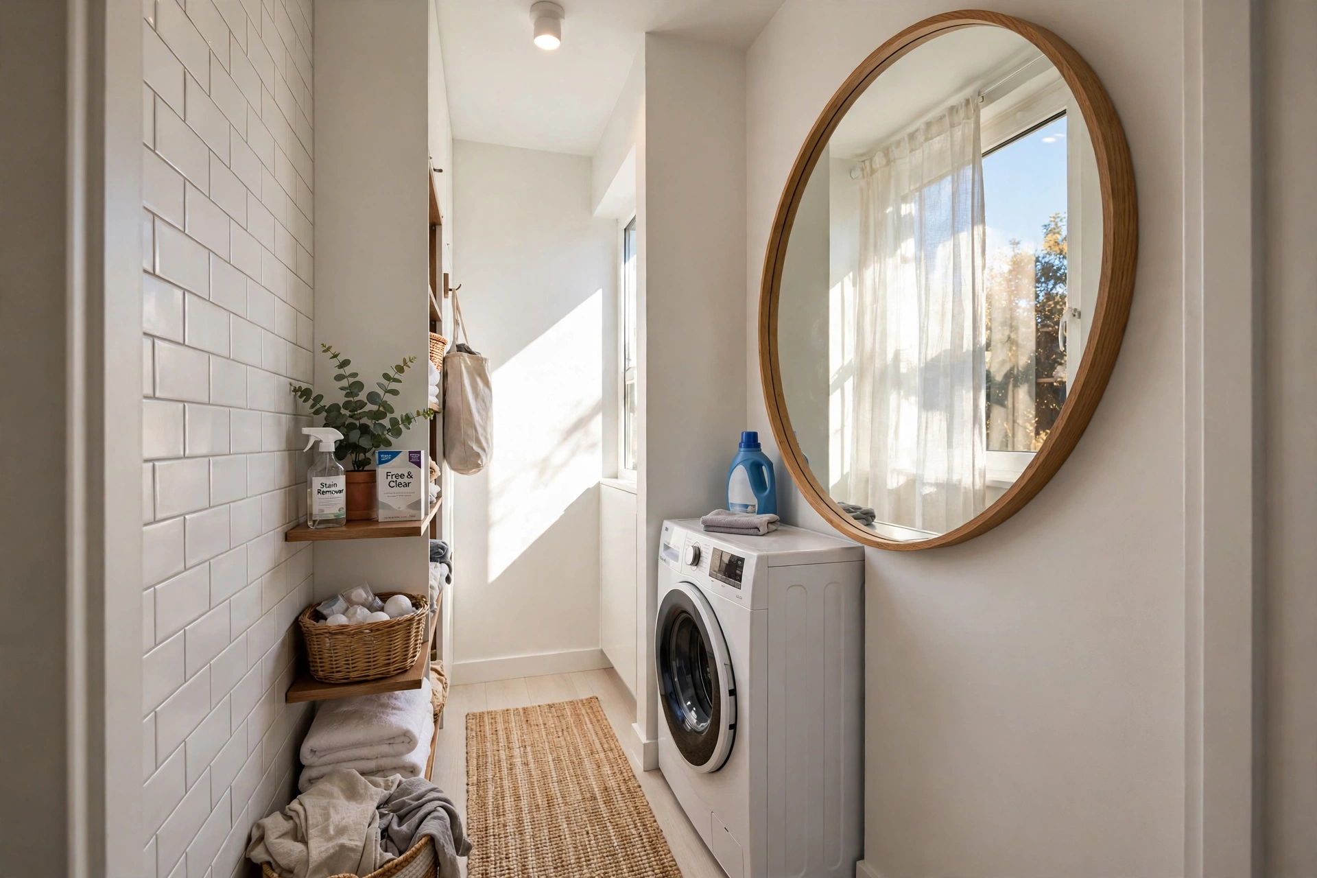 Mirror to fake more depth — small narrow laundry room idea