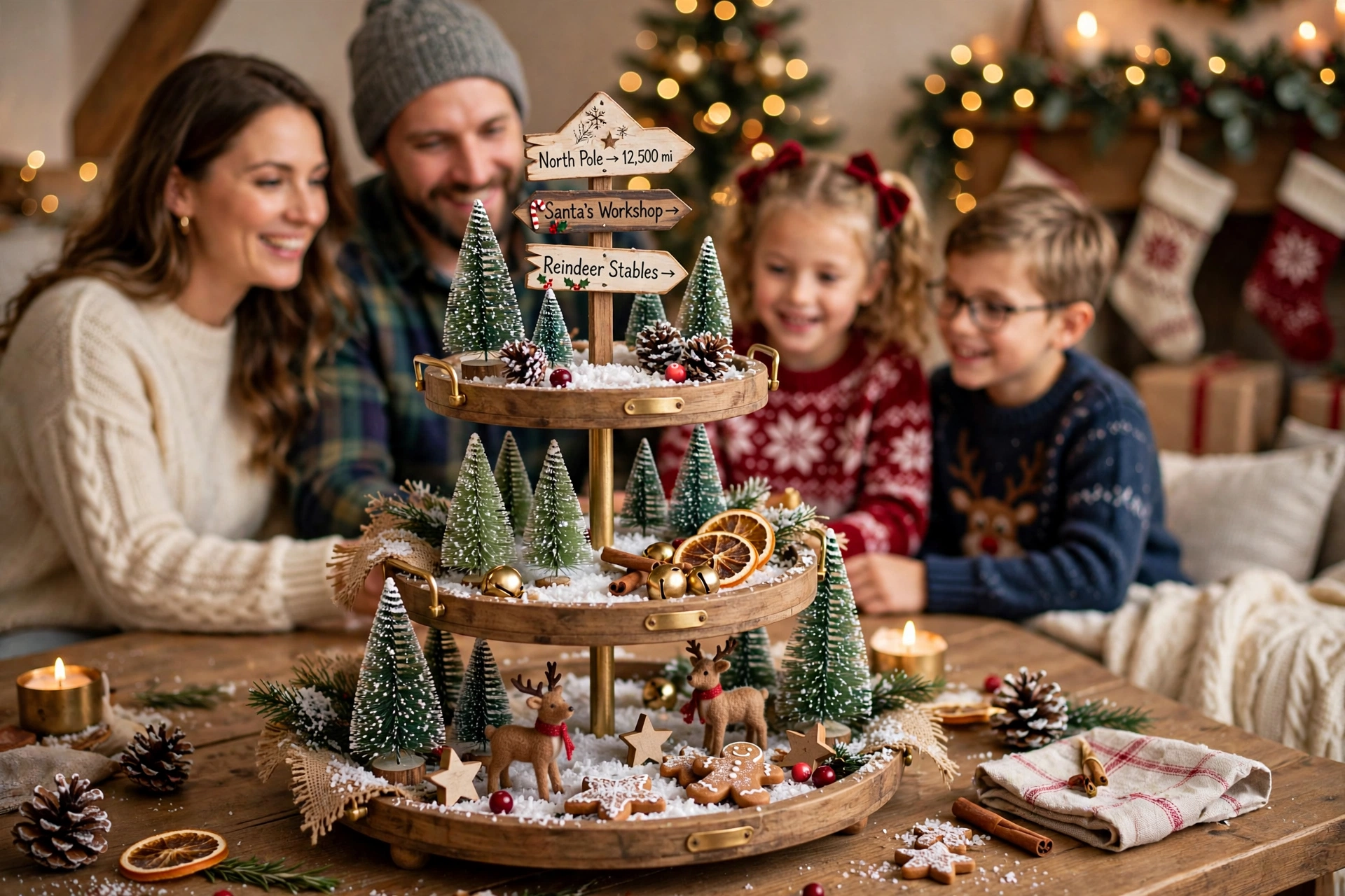 North Pole signpost tray — Christmas tiered tray idea