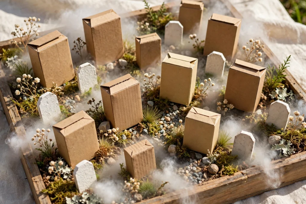 Cereal box graveyard diorama — Halloween craft for children