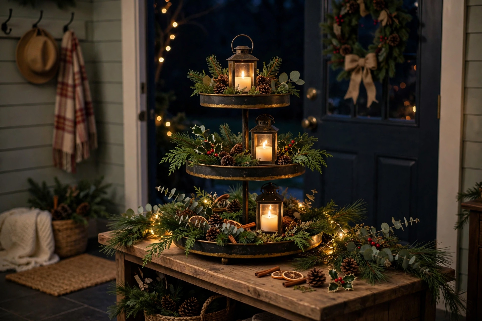 Lantern glow tray — Christmas tiered tray idea