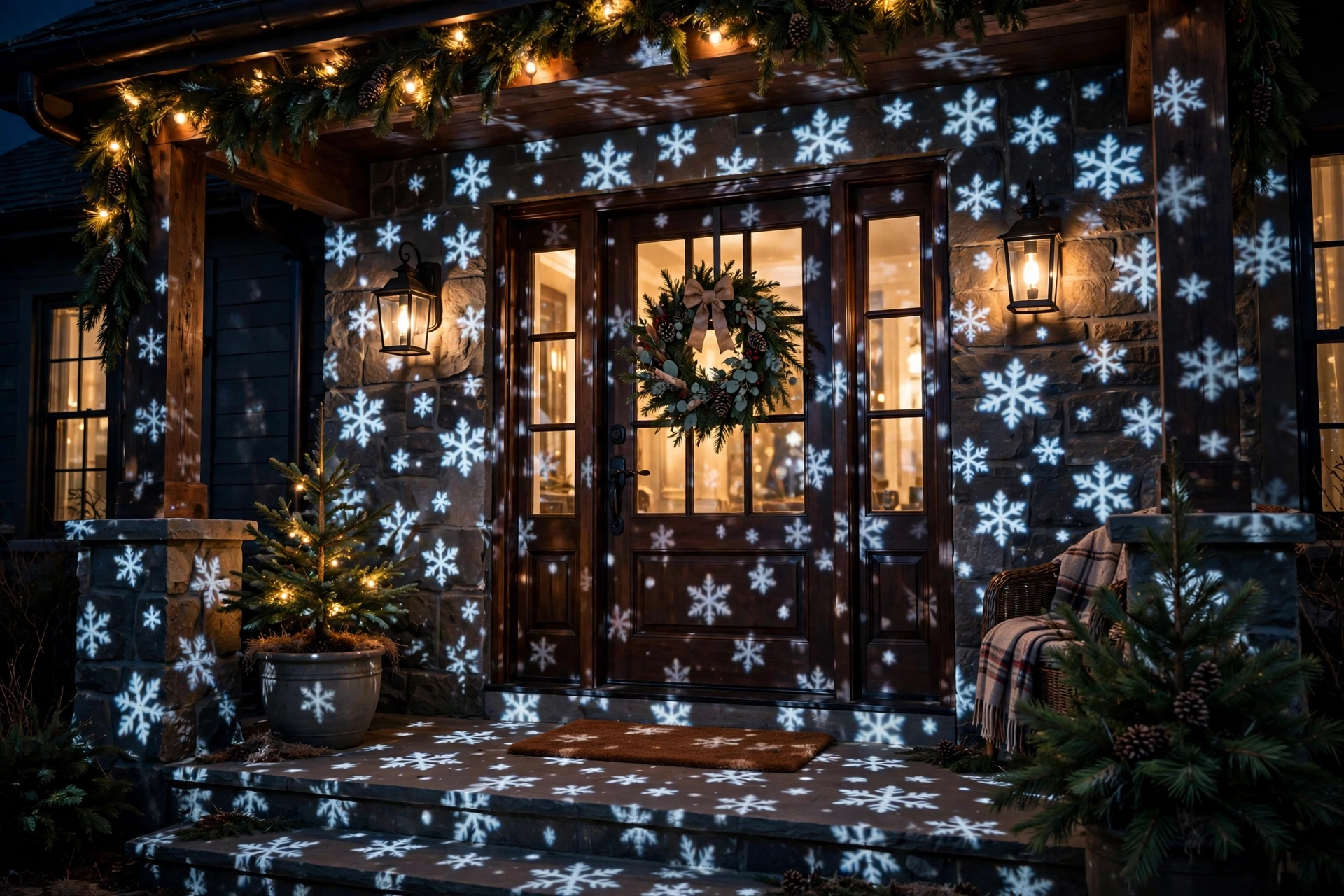 Projector light show on the door — Christmas door idea