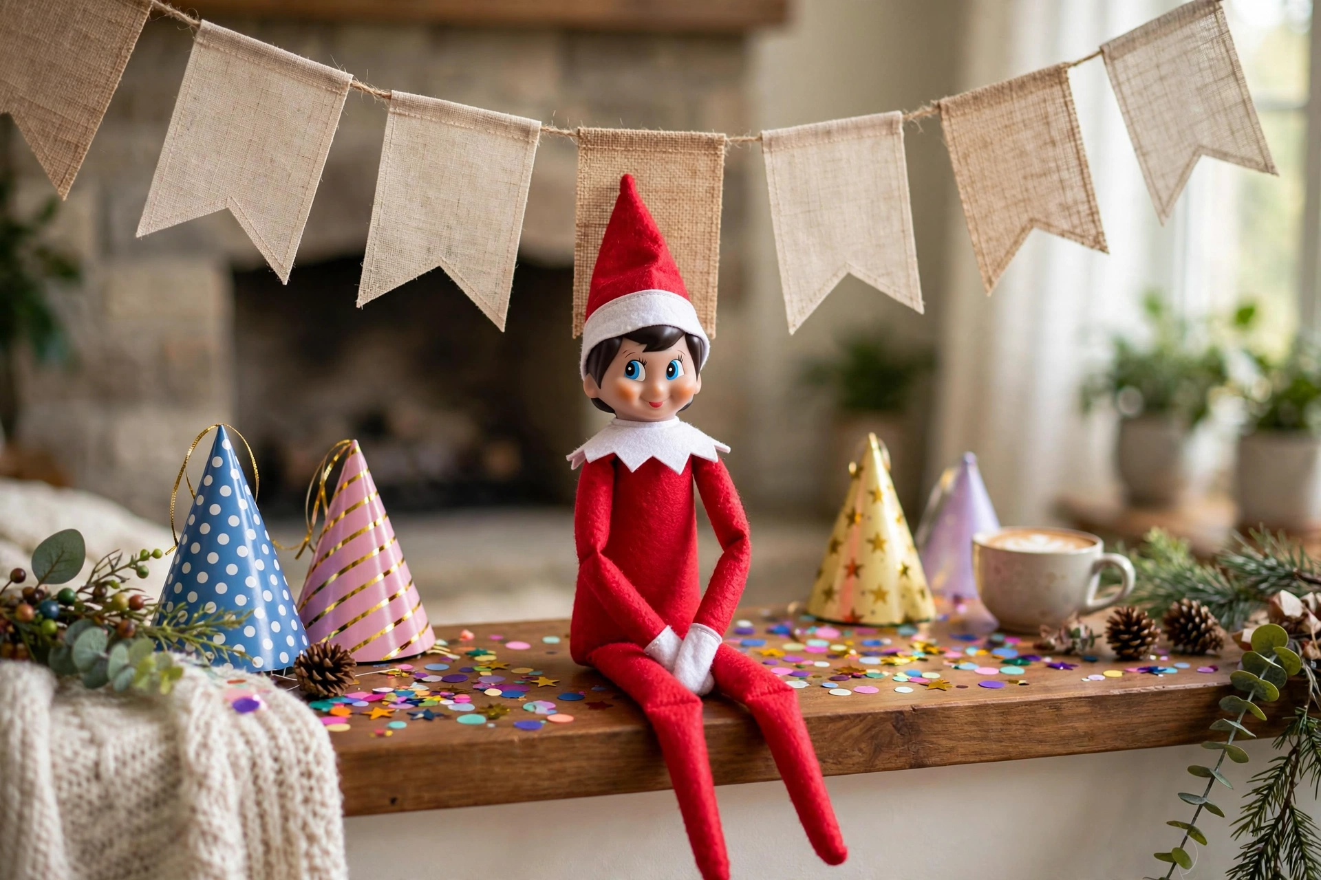 Welcome back banner and confetti — elf on the shelf arrival idea