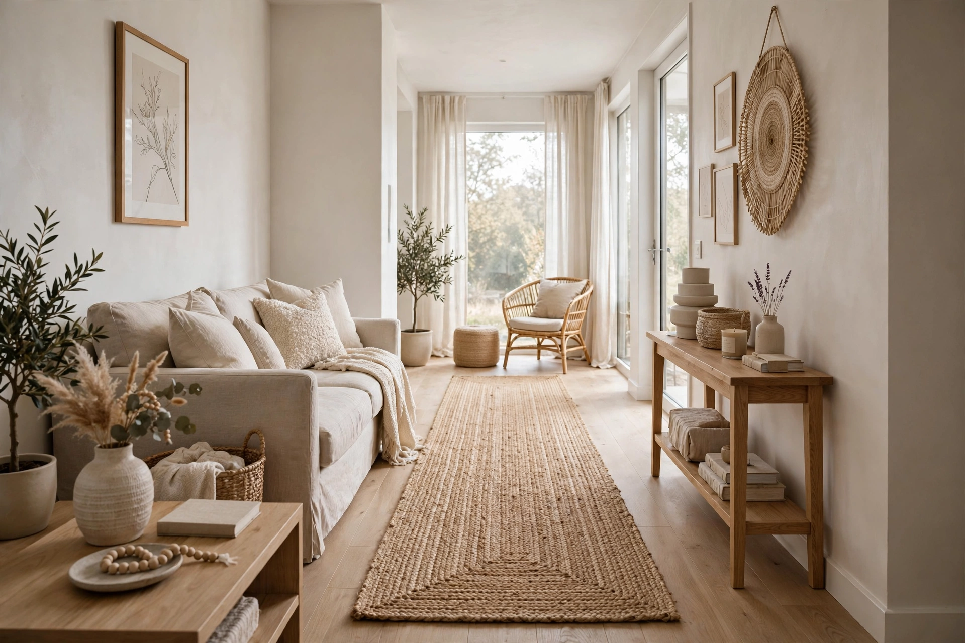 Jute runner for texture — narrow living room idea