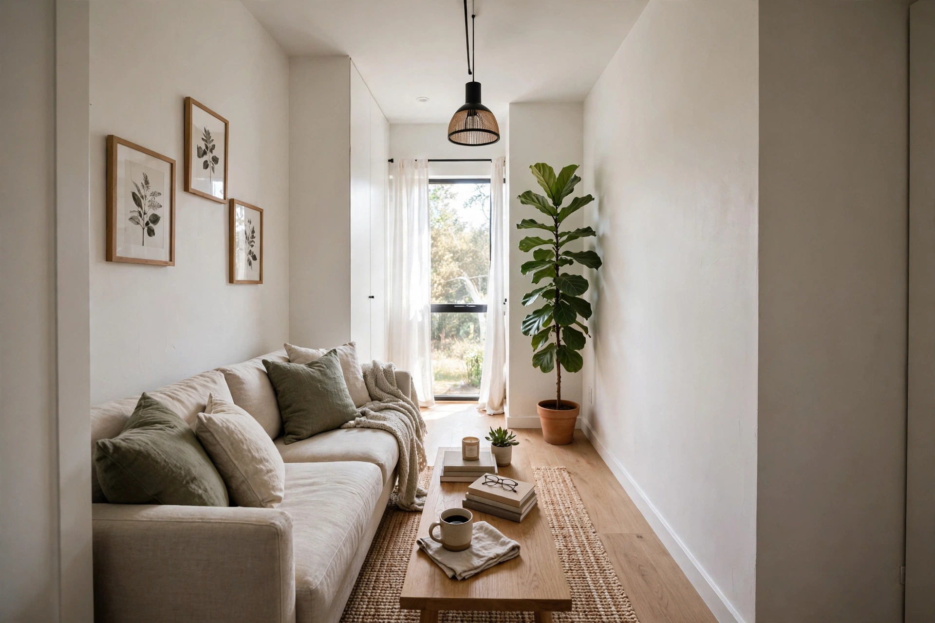 Tall plant corner — narrow living room idea