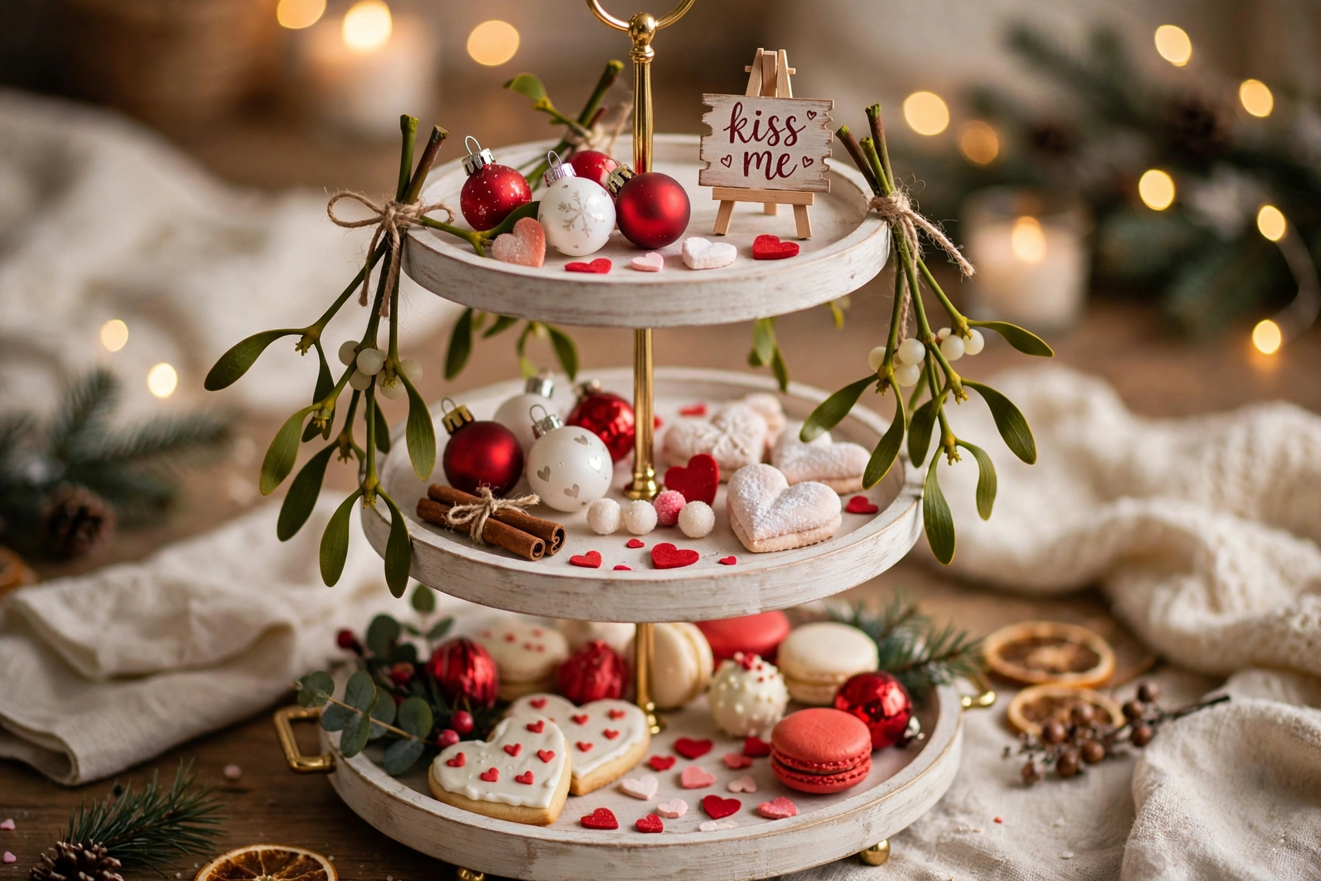 Mistletoe kiss tray — Christmas tiered tray idea