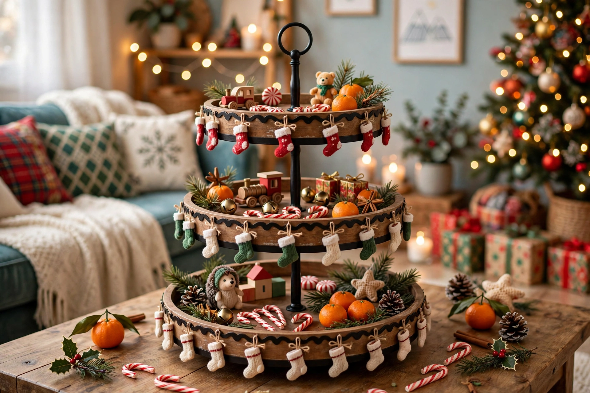 Stocking stuffer tray — Christmas tiered tray idea