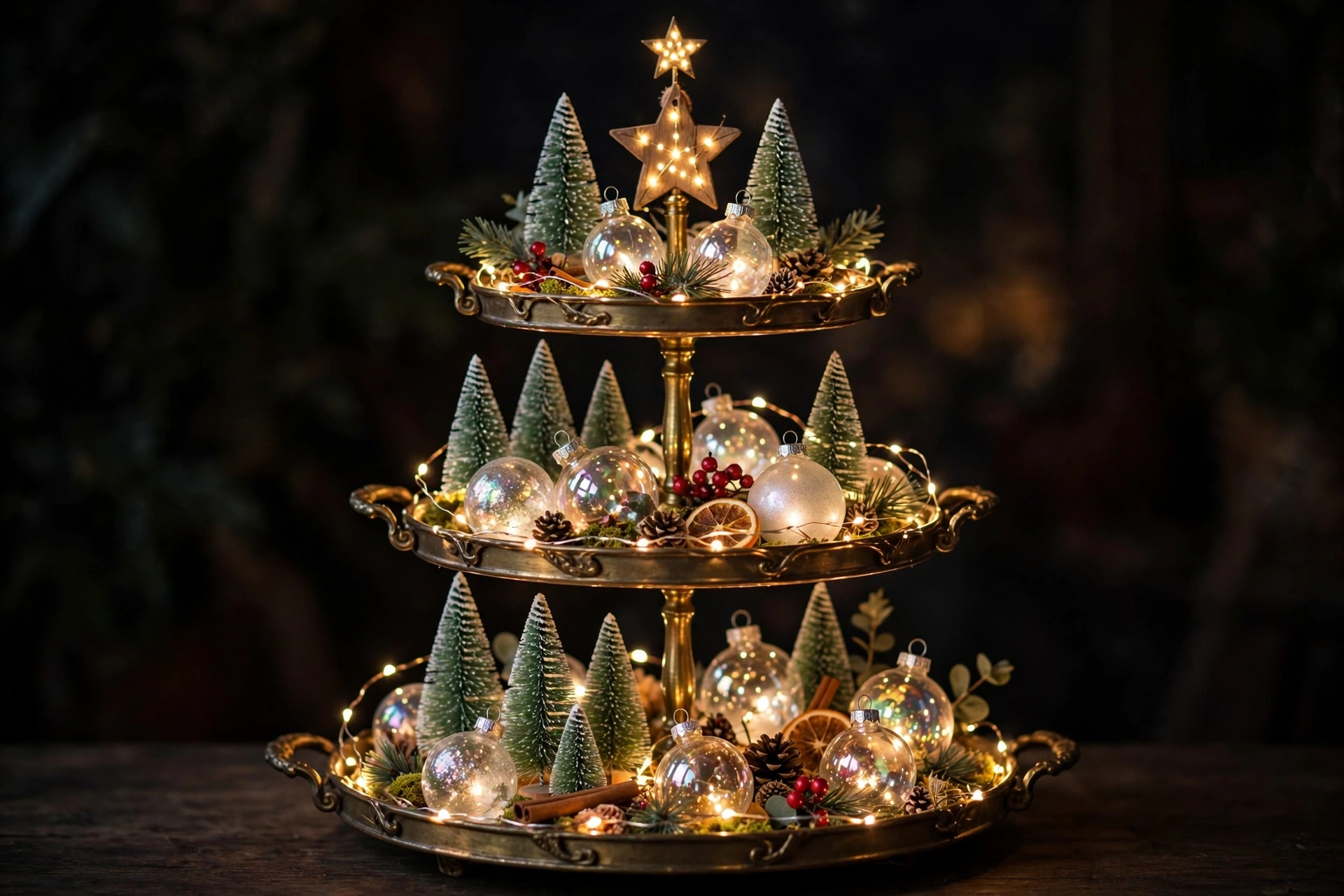 Twinkle light tray — Christmas tiered tray idea