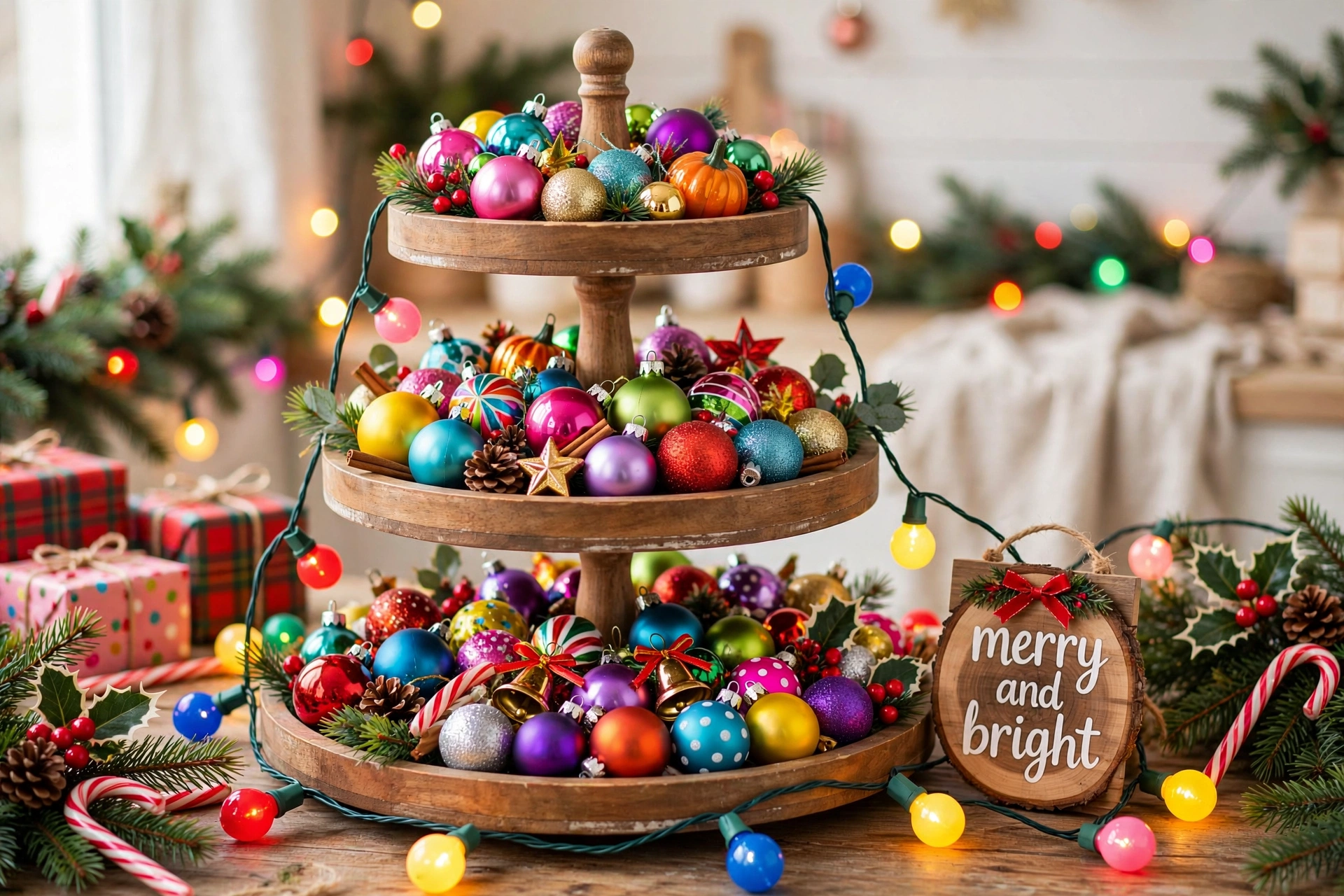 Merry and bright tray — Christmas tiered tray idea