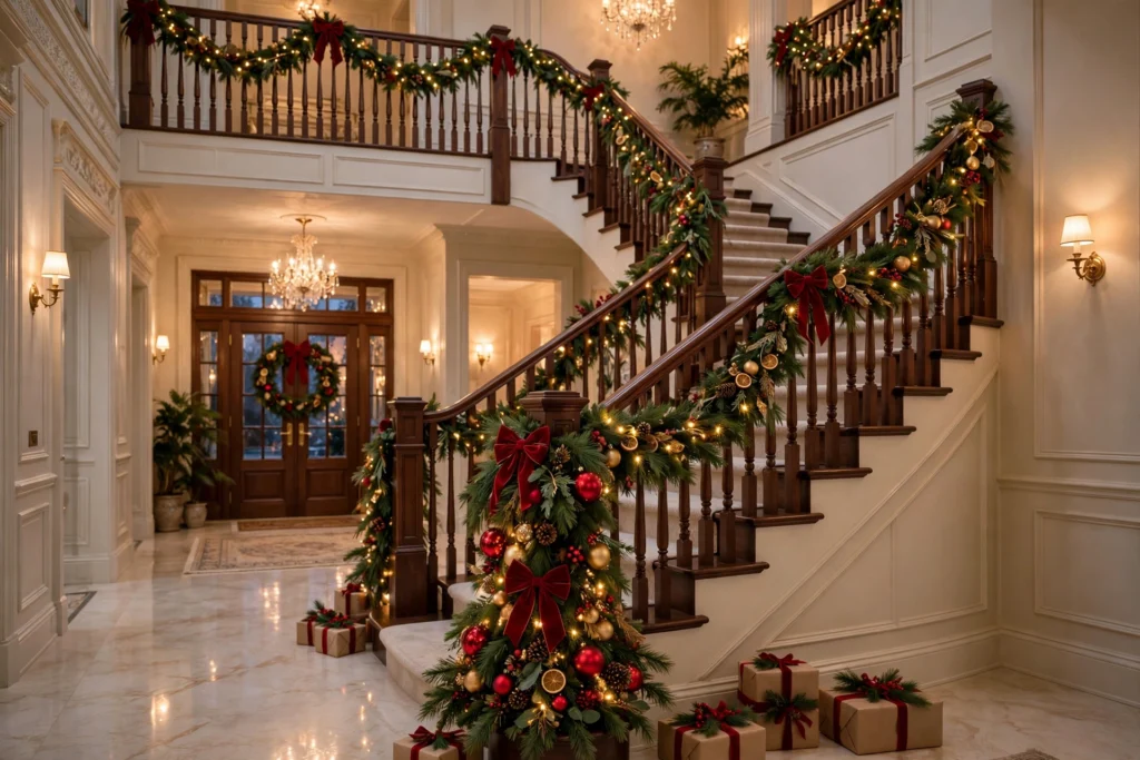 38 Christmas Staircase Ideas for a Show-Stopping Holiday Stairway featured christmas staircase ideas
