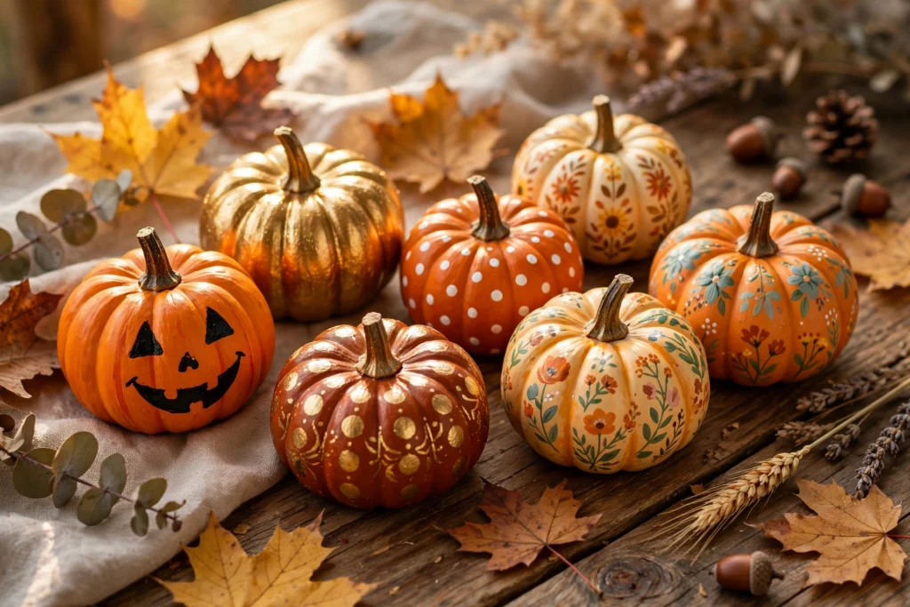 31 Mini Pumpkin Painting Ideas for Fall (2026) mini pumpkin painting ideas, painted mini pumpkins in cute fall designs