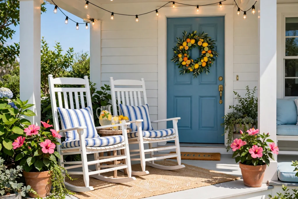 24 Summer Front Porch Decor Ideas for Sunny Curb Appeal featured summer front porch decor ideas